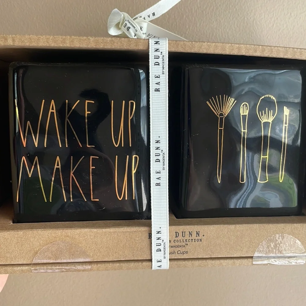 Rae Dunn wake up make up black brush cup set